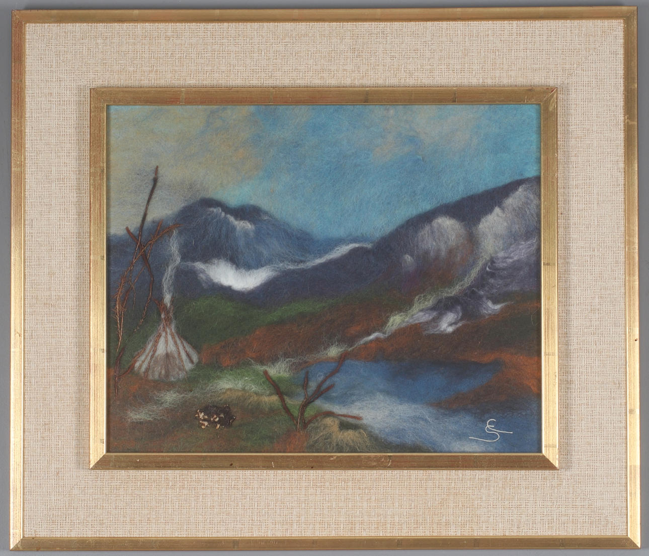 EVA STRÖM. Mountain landscape, wool, monogram signed.