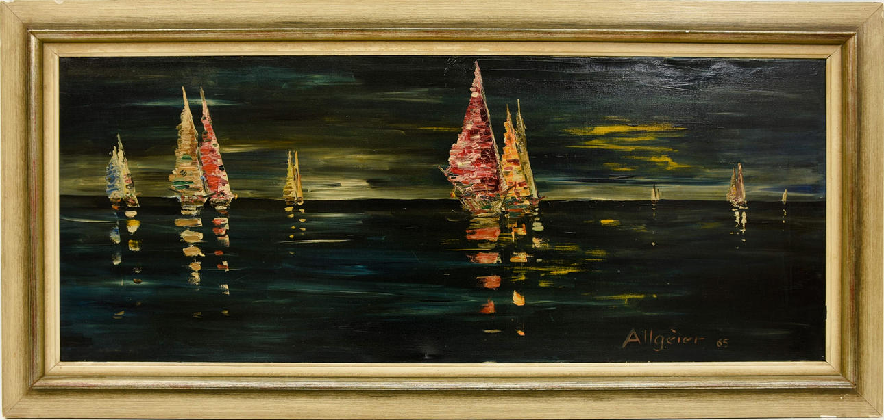 ALLGÉIER. ”Segelfartyg på natten”, olja på duk, sign.und dat 65.