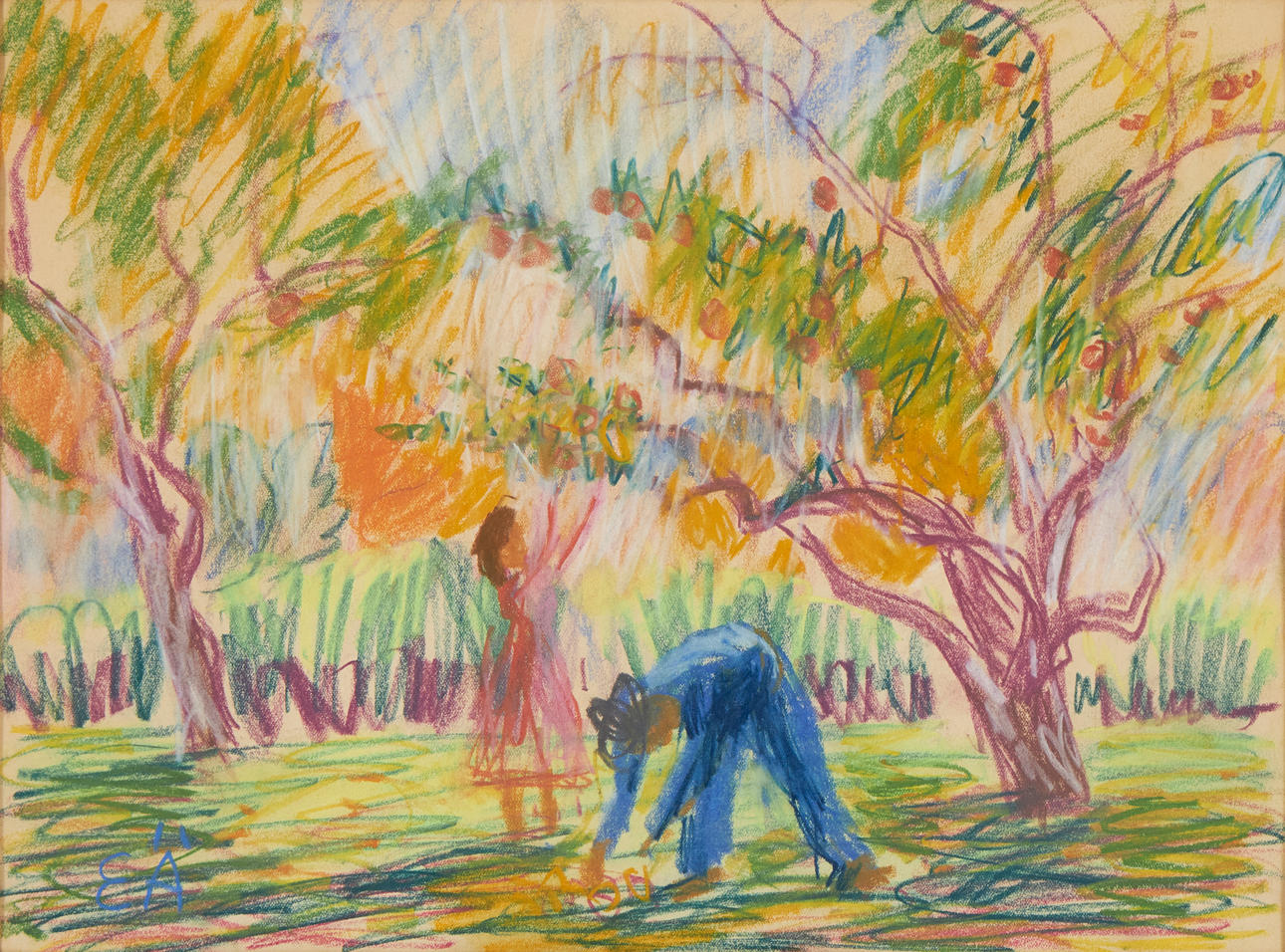 ERLING ÄRLINGSSON. Äppeltider, pastell, monogramsignerad EÄ.