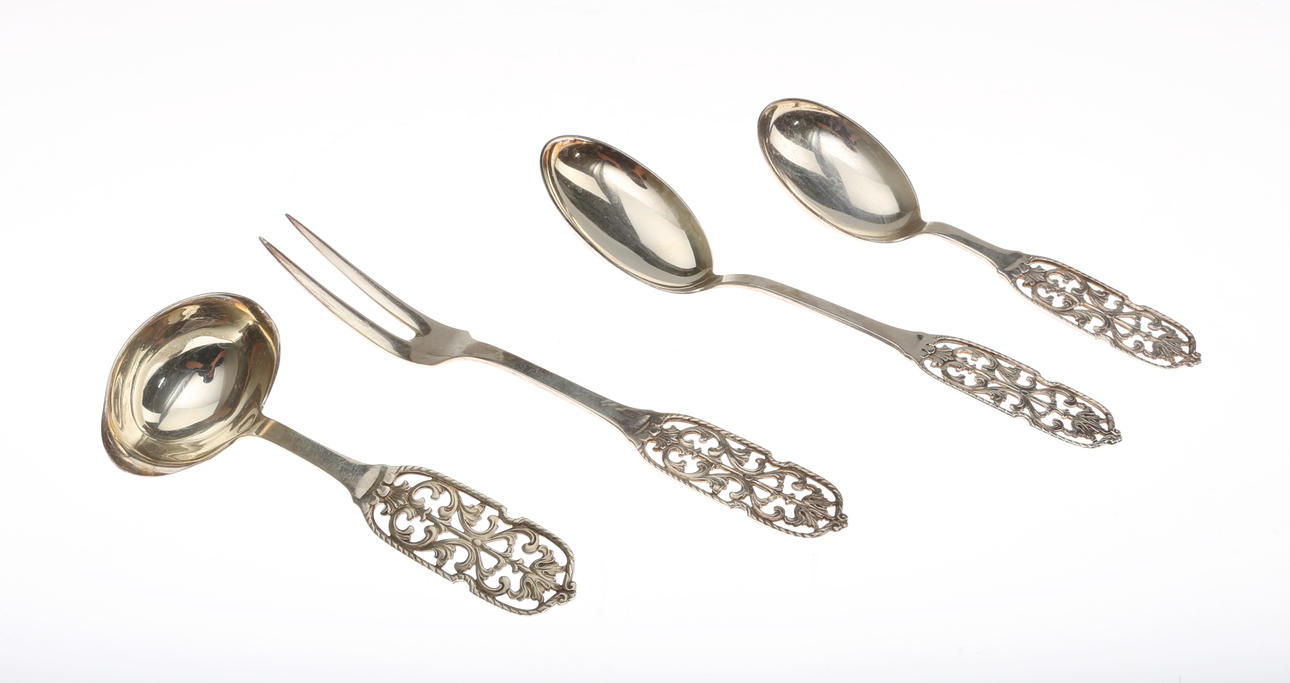 PARTI SERVERINGSBESTICK, silver, 4 delar, 1900-tal.