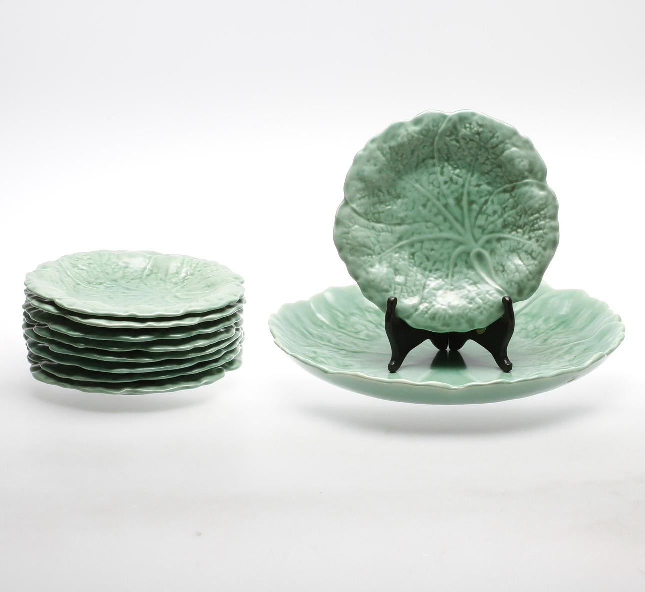 FRUKTSERVIS, 10 delar, keramik "Kålblad", Ruben Wallström, Gefle.