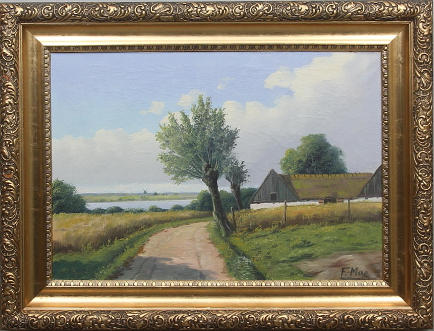 FREDRIK MOE. Olja på pannå, signerad.