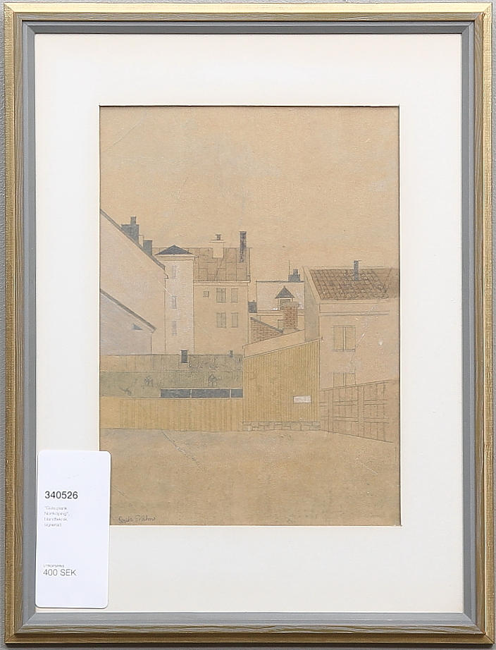 "Yellow plank Norrköping", mixed media, signed.