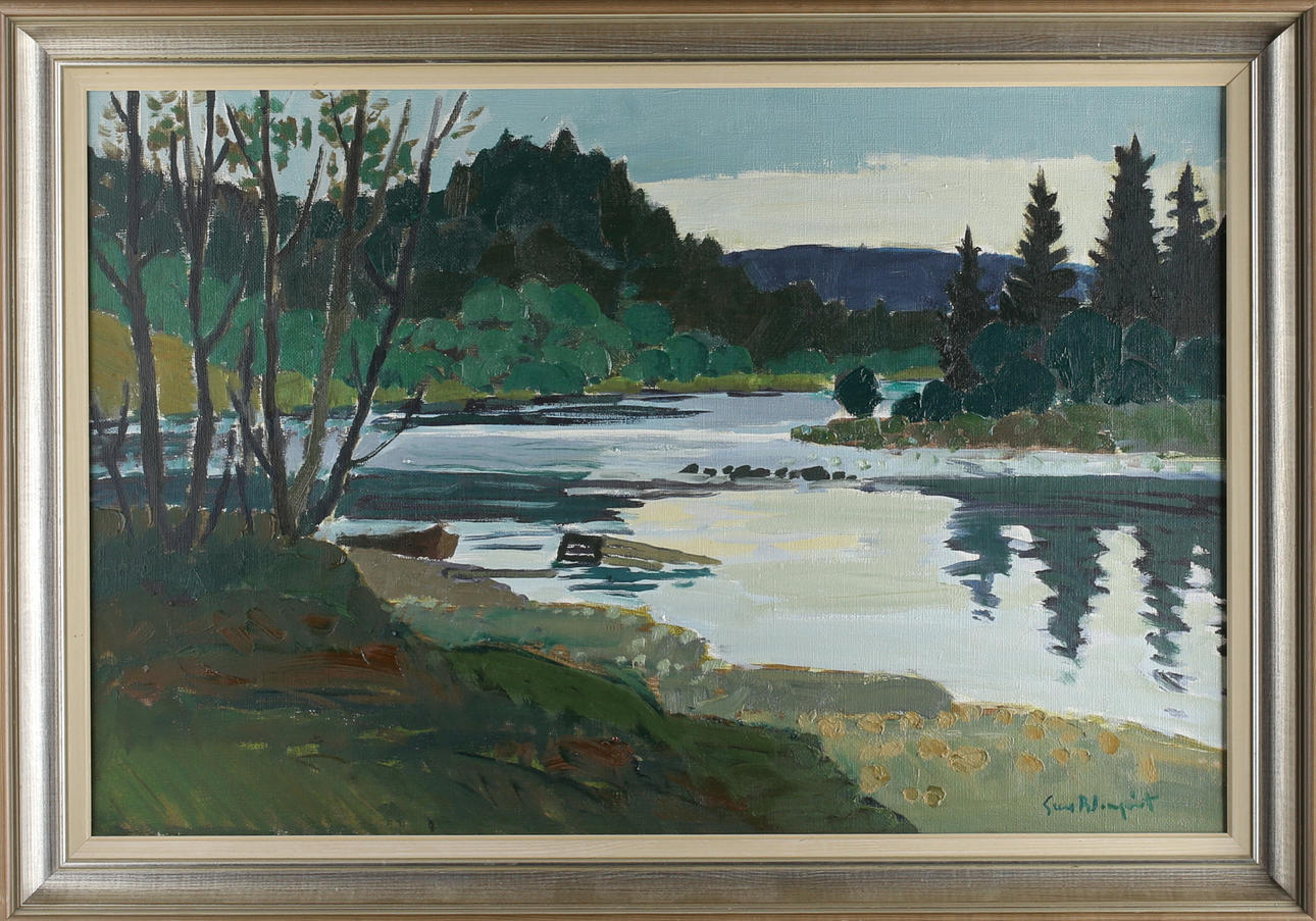 SUNE BLOMQVIST. Motiv från Ljungan, Njurunda, olja på duk, signerad.