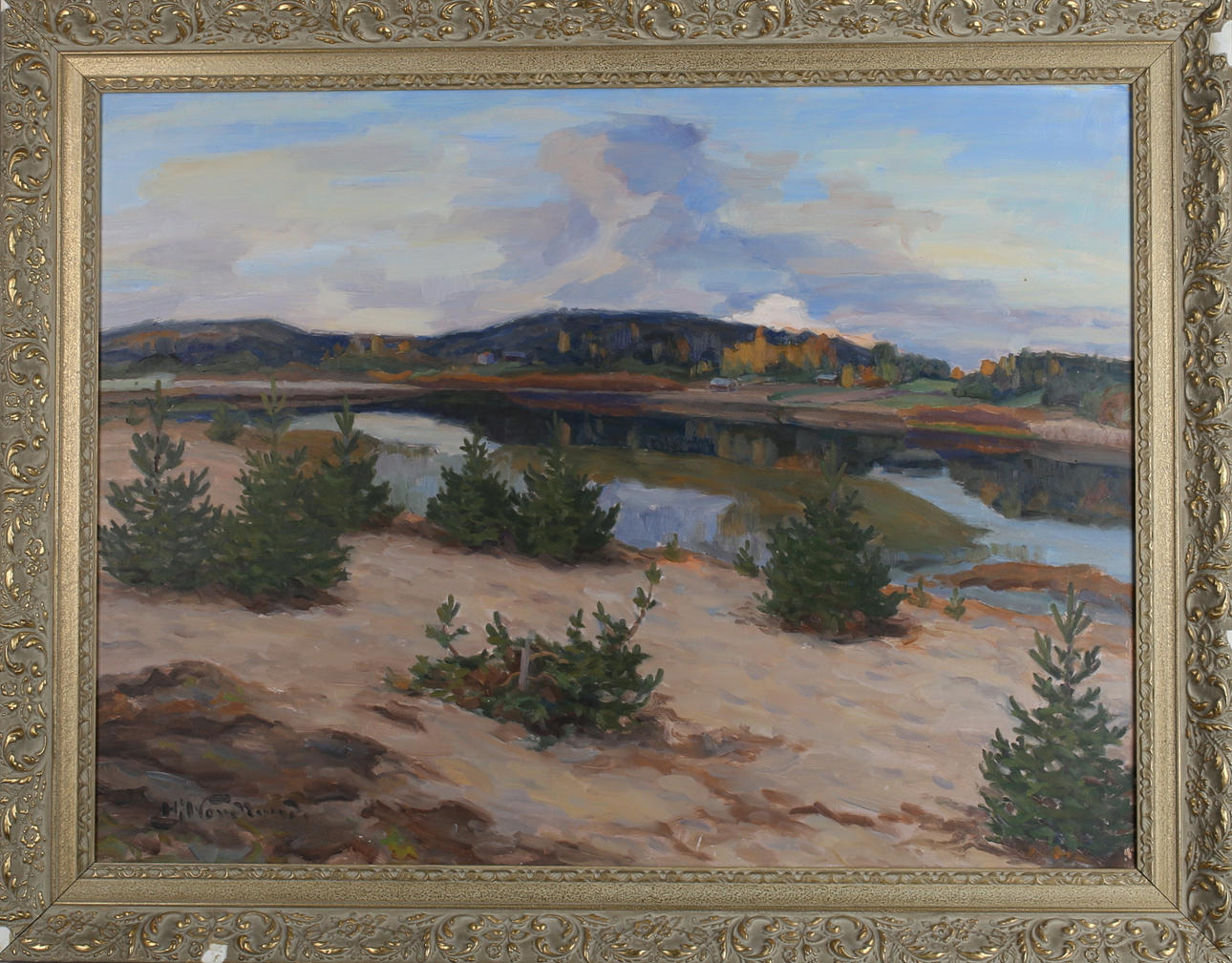 HJALMAR NORDLUND. "Oktoberafton", olja på pannå, signerad.