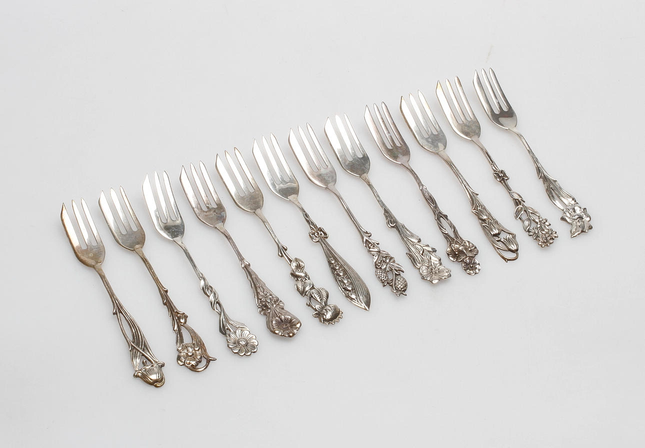 BAKELSEGAFFLAR, 12 st, silver, Sverige, vikt ca. 217,1 gram.