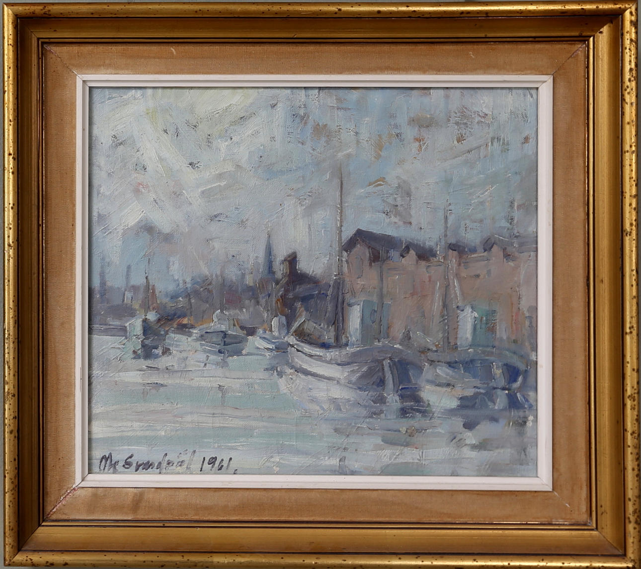 OIDENTIFIERAD KONSTNÄR. Hamnen, olja på duk, signerad och daterad.