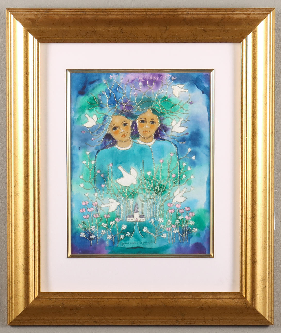 BJØRG TVETEN STJERNSTAD textile painting, Harmony, signed.