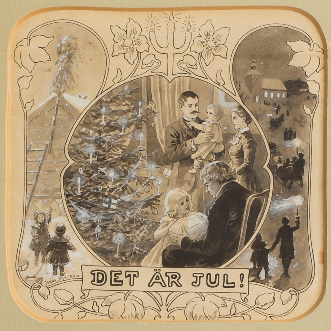 JENNY NYSTRÖM. "Det är Jul!", Tuschlavering med täckvitt.