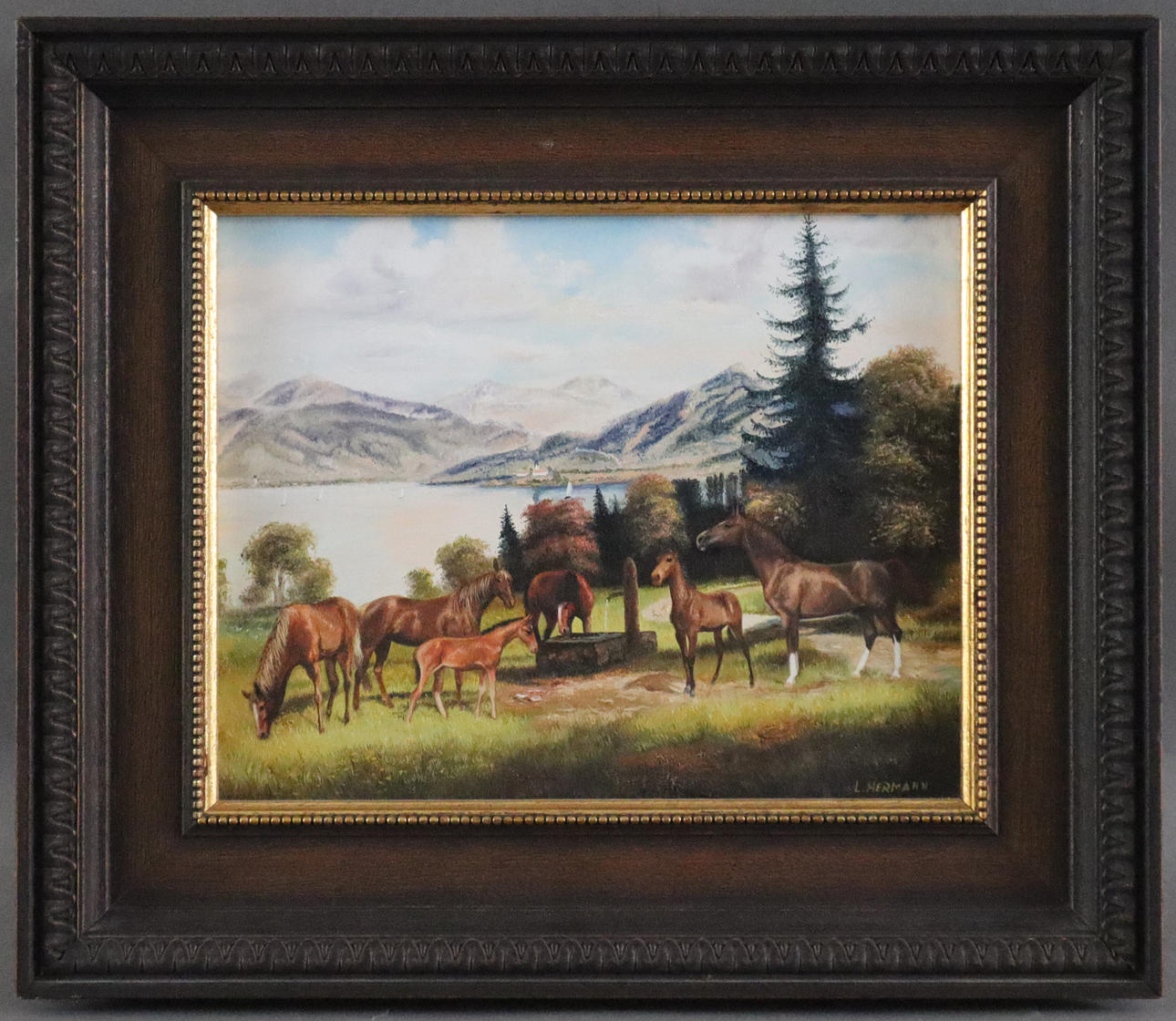 LOTHAR, HERMANN -. "Adlerfürst mit Herde", Öl auf Leinwand.