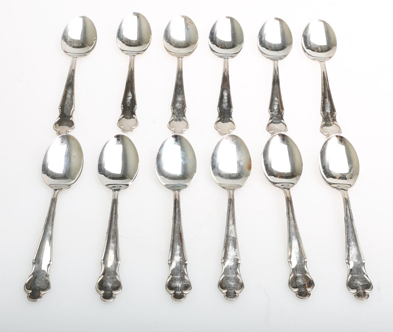 KAFFESKEDAR, silver, 12 st, "Disa", svenska stämplar, 1900-tal.