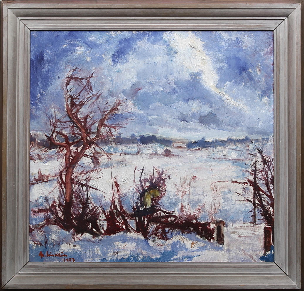 MARTIN LINDSTRÖM. Vinterlandskap. Olja på duk. Signerad och daterad 1937.