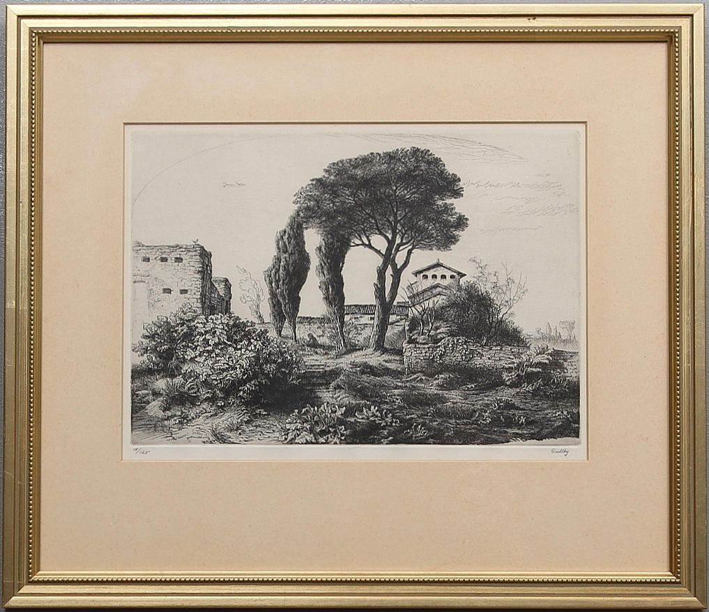 FOLKE GULLBY. "Afton på Palatinen" 1963, etsning, signerad. Numrerad 15/125.