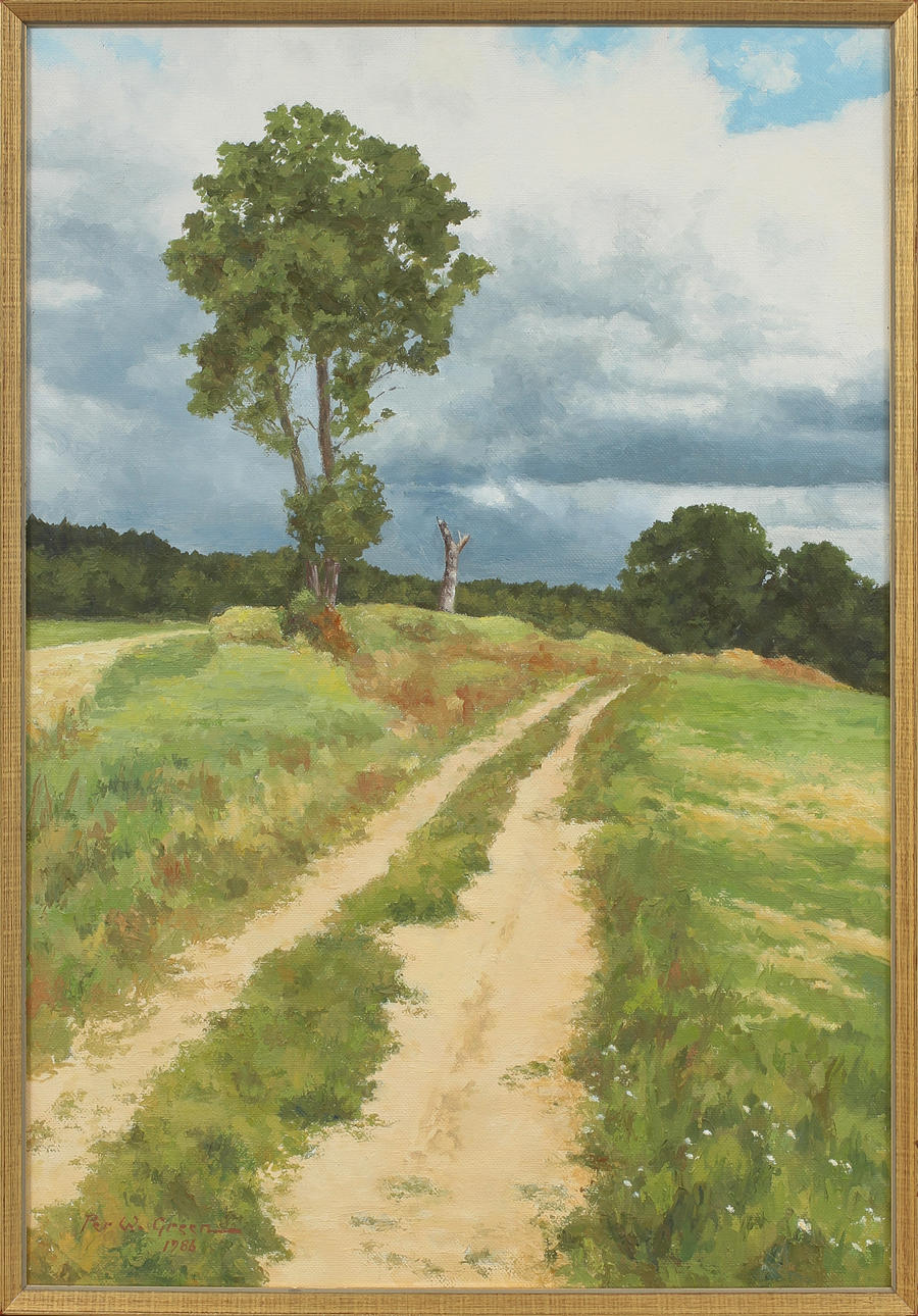 OIDENTIFIERAD KONSTNÄR. "Ödesstämning" olja på duk, sign Per W. Green.