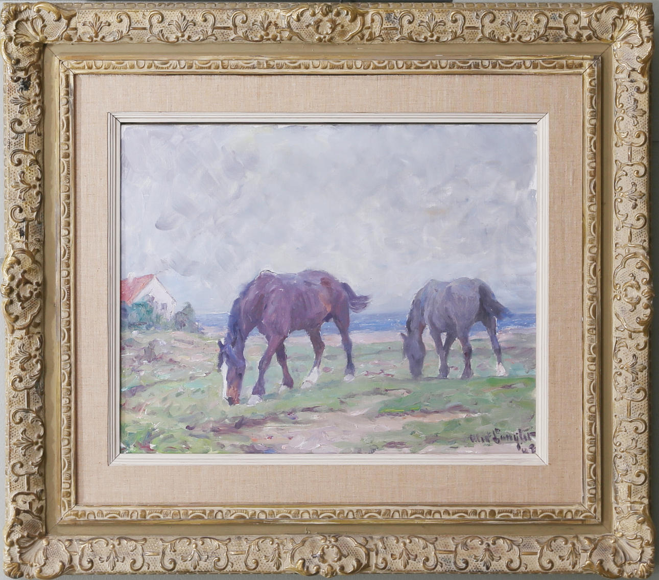ALEXANDER LANGLET. Hästar på bete, olja på duk, signerad och daterad 42.