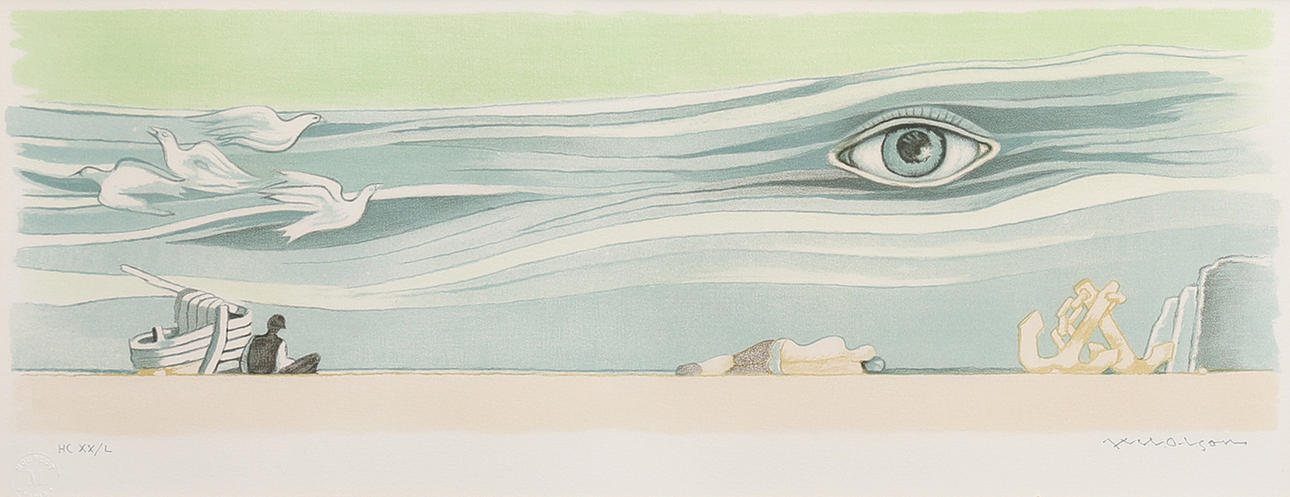 AXEL OLSON. SURREAL COMPOSITION WITH MARINE THEME.