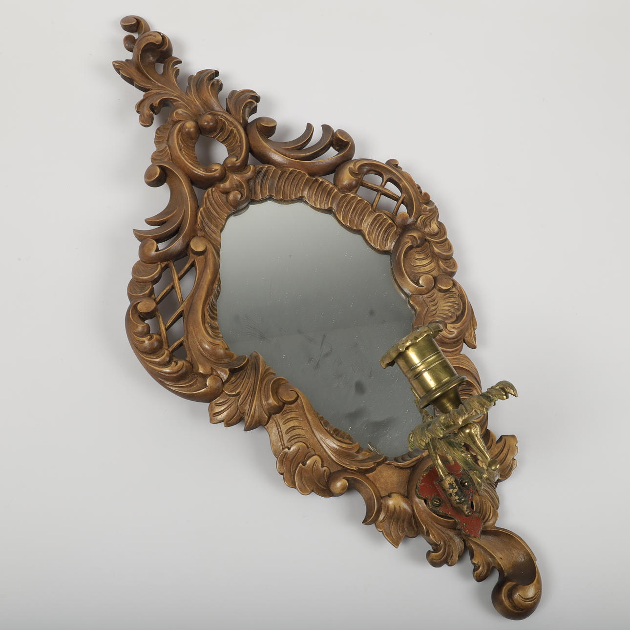 SPIEGELLEUCHTE, Messing/Holz, Rokoko-Stil.