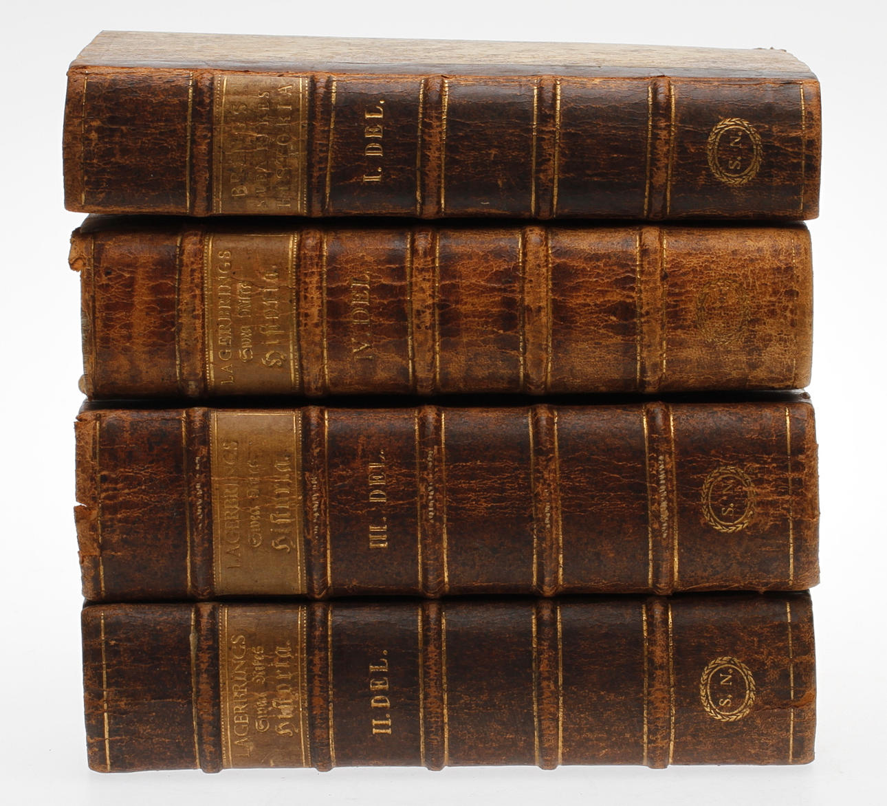 BOKBAND, 4 delar, "Swea Rikes Historia", Swen Lagerbring, 1769-1782.