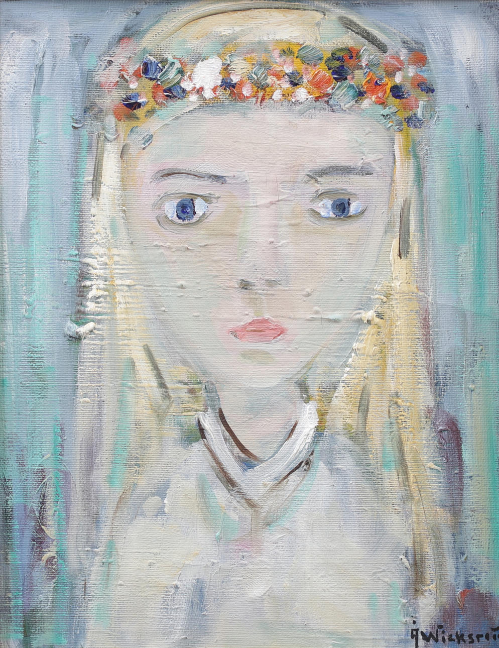 ÅKE WICKSTRÖM. „Blumenmädchen“, Öl auf Leinwand, signiert.