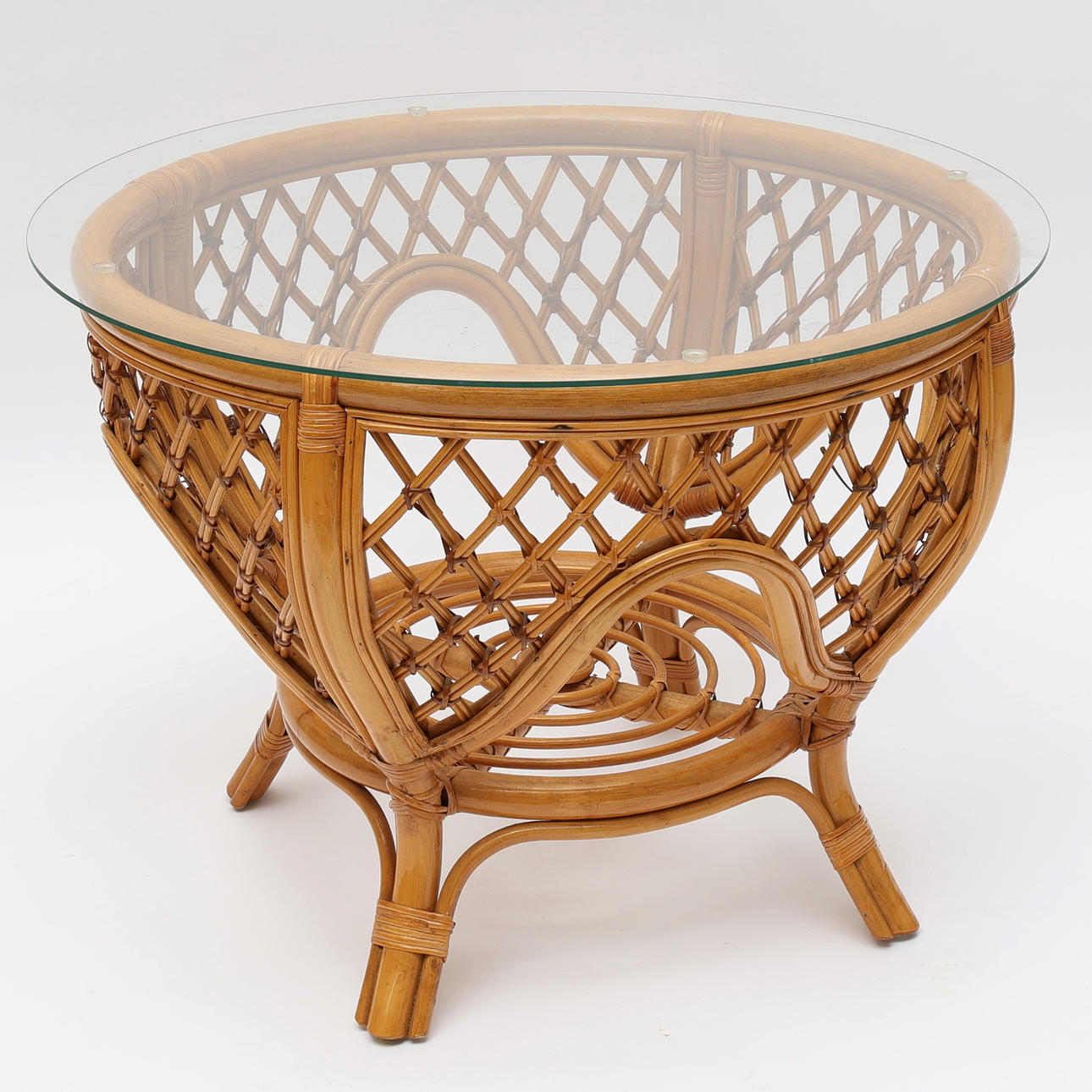 RATTANTISCH, mit Glasplatte.