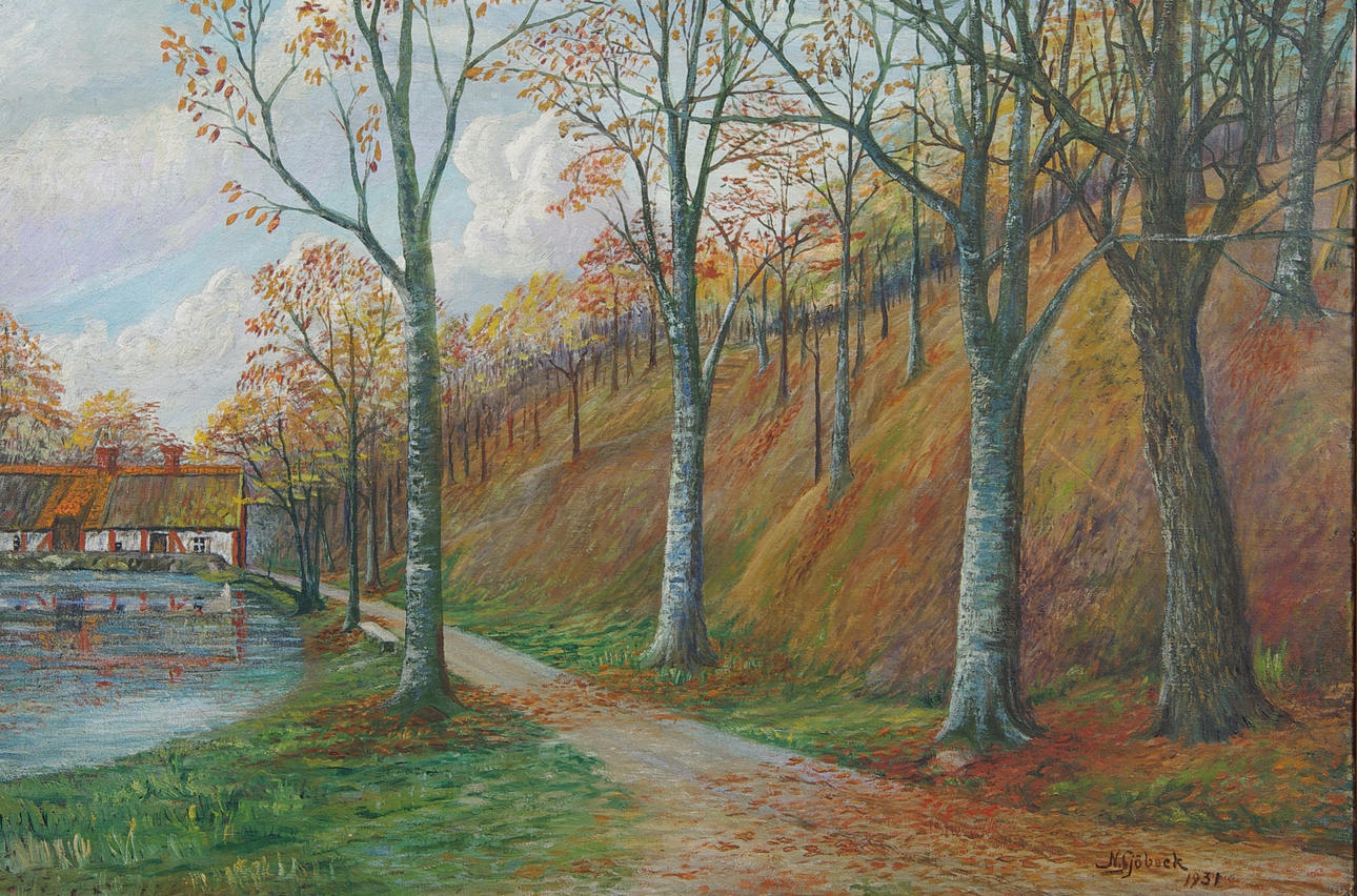 OIDENTIFIERAD KONSTNÄR. Pålsjöskog, olja på duk, signerad N. Sjöbeck 1931.