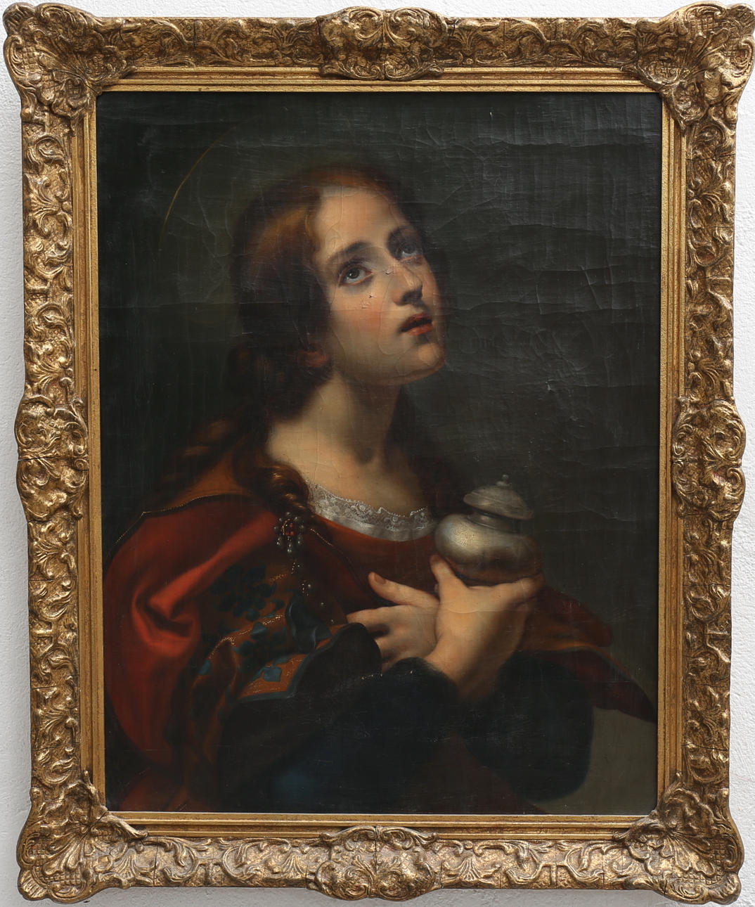 OIDENTIFIERAD KONSTNÄR. "Maria Magdalena". Efter Carlo Dolci, olja på duk, osignerad.
