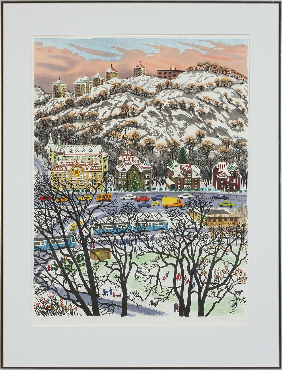 MONA HUSS WALIN. Vy över Linneplatsen, färglitografi, signerad och numrerad 255/460.