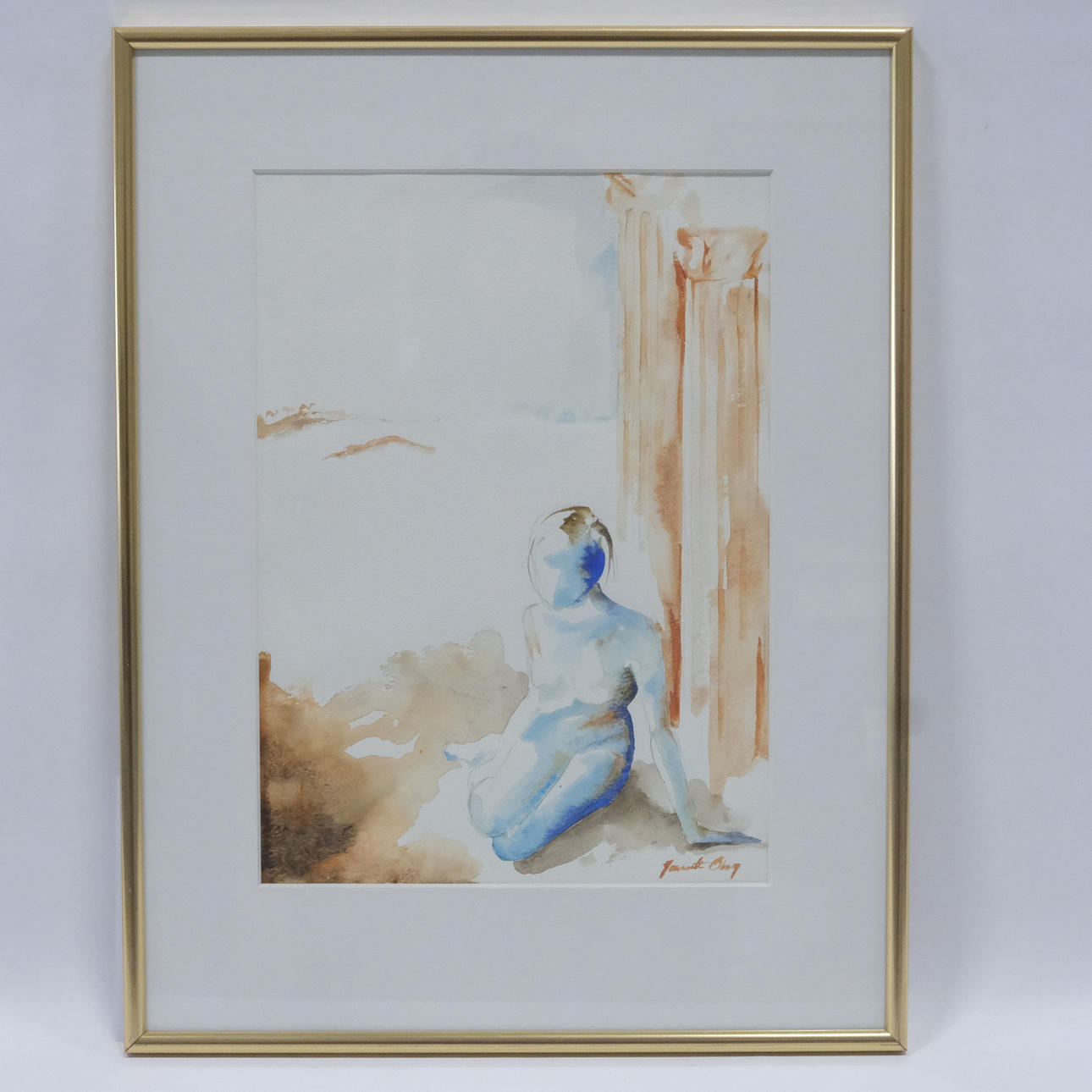 JANET ÖBERG, WATERCOLOUR. SITTING FIGURE.