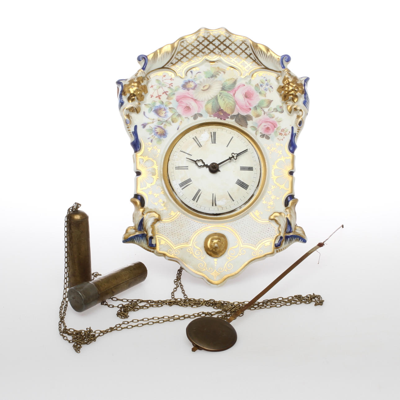 PENDELUR, sk. Schwarzwaldur, urtavla i porslin, 18/1900-tal.