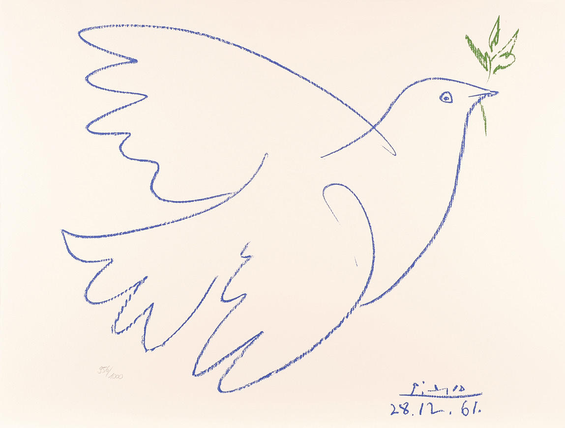PABLO PICASSO. EFTER. ”Fredens duva.” Litografi på handgjort papper.