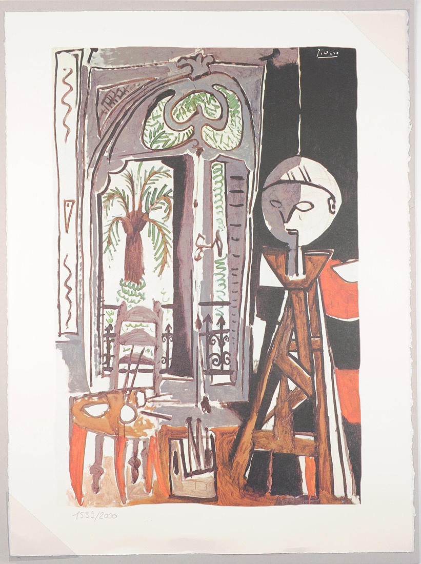 PABLO PICASSO. EFTER. ”I studion.” Litografi på handgjort papper, limiterad upplaga.