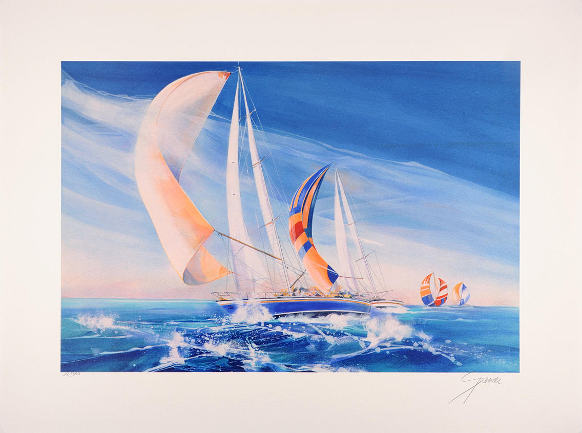 SIGNIERT SPENCER. Regatta. 2000-talets offsetlitografi på starkt papper.