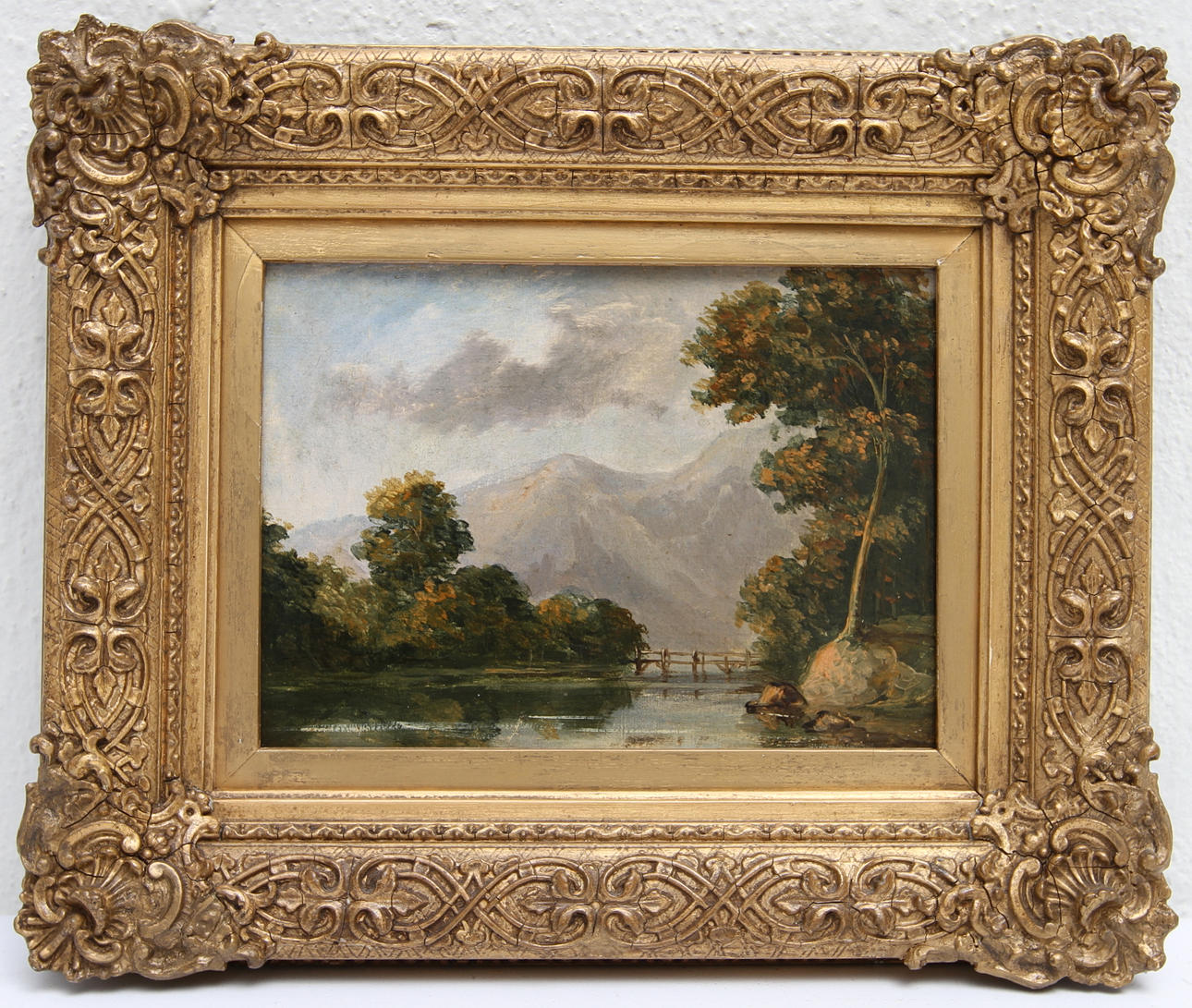 OKÄND KONSTNÄR. Olja på duk. Bär etikett a tergo G.Barret.