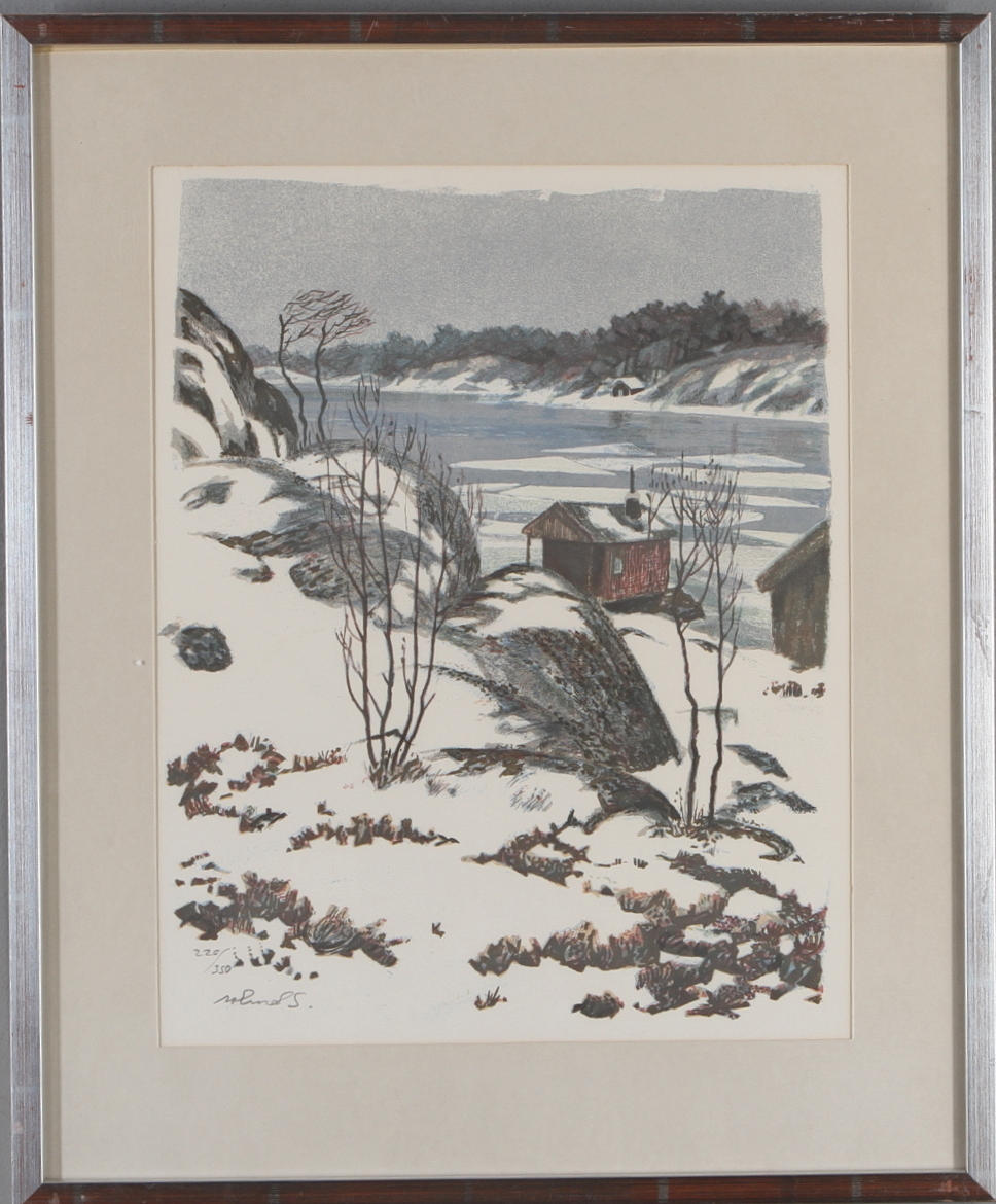 ROLAND SVENSSON. Sjöbod, färglitografi, signerad och numrerad 220/350.