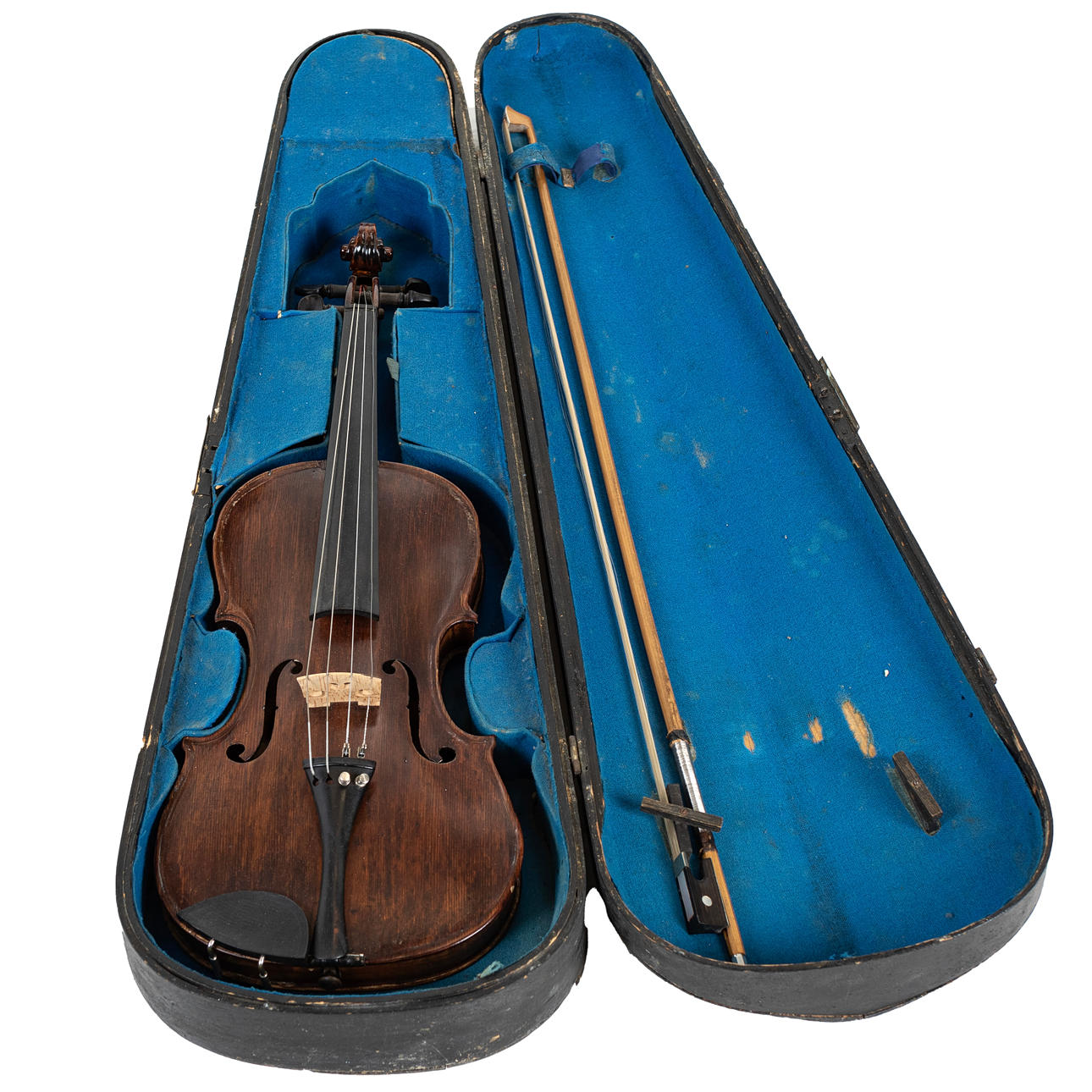 Geige, mit Saite und Holzkiste.