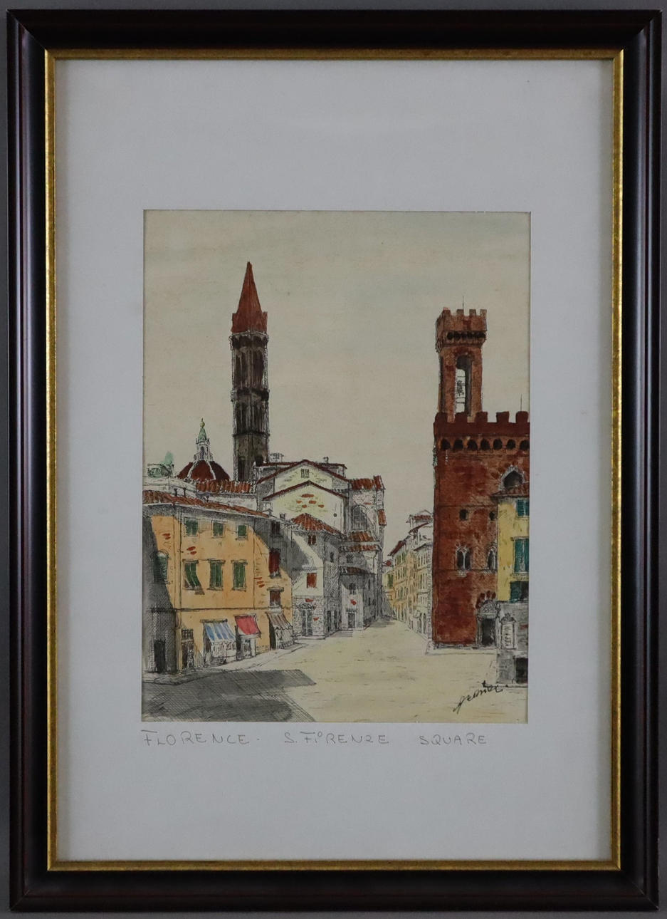 “FLORENCE. S. FIRENZE SQUARE”, mixed media on paper.