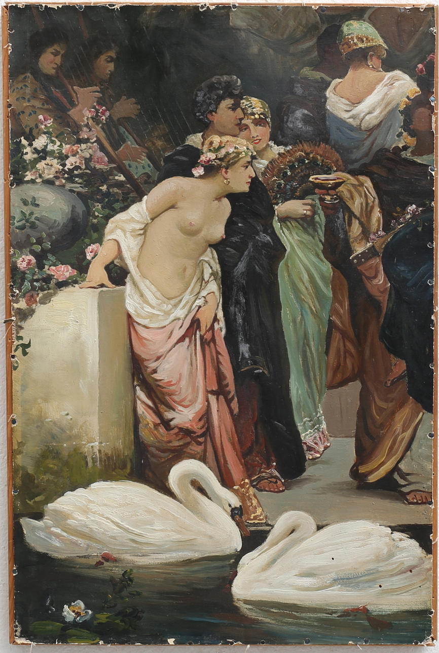 OIDENTIFIERAD KONSTNÄR. "Orgie". Efter Vasily Wilhelm Alexandrovich Kotarbinsky, olja på duk, hänvisning à tergo.