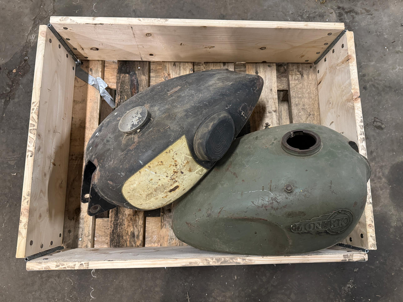 MONARK, two petrol tanks, 1940s/50s.