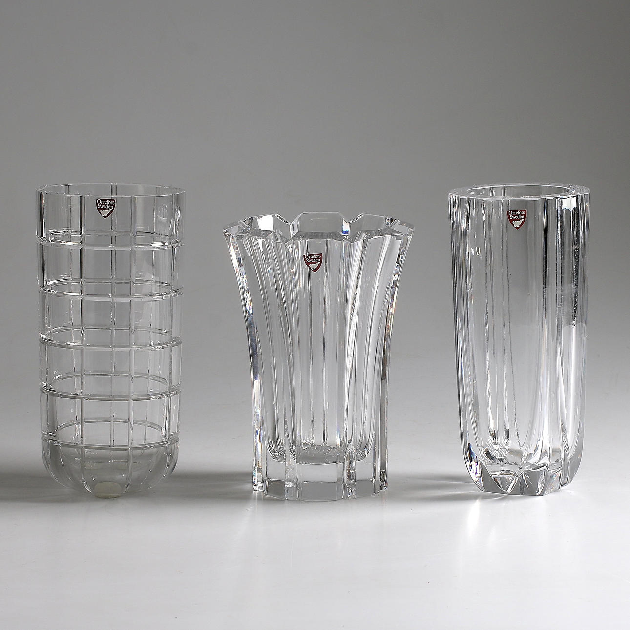 VASER, 3 delar, glas, bl.a. Jan Johanson, Orrefors.