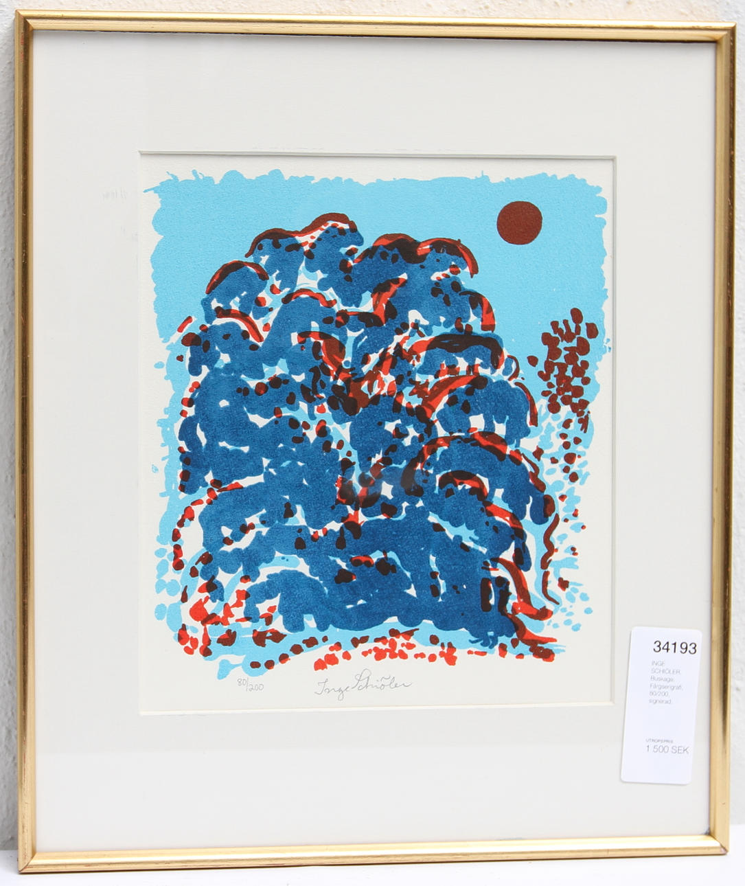 INGE SCHIÖLER. Buskage. Färgserigrafi, 80/200, signerad.