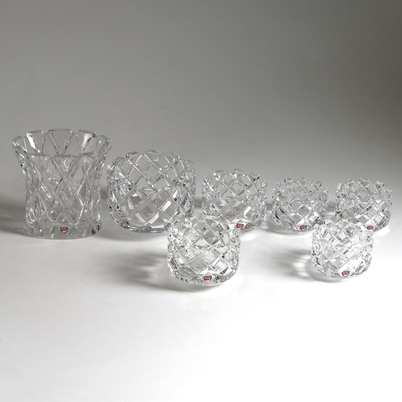 SKÅLAR och VAS, 7 delar, "Sofiero", Gunnar Cyren, Orrefors.