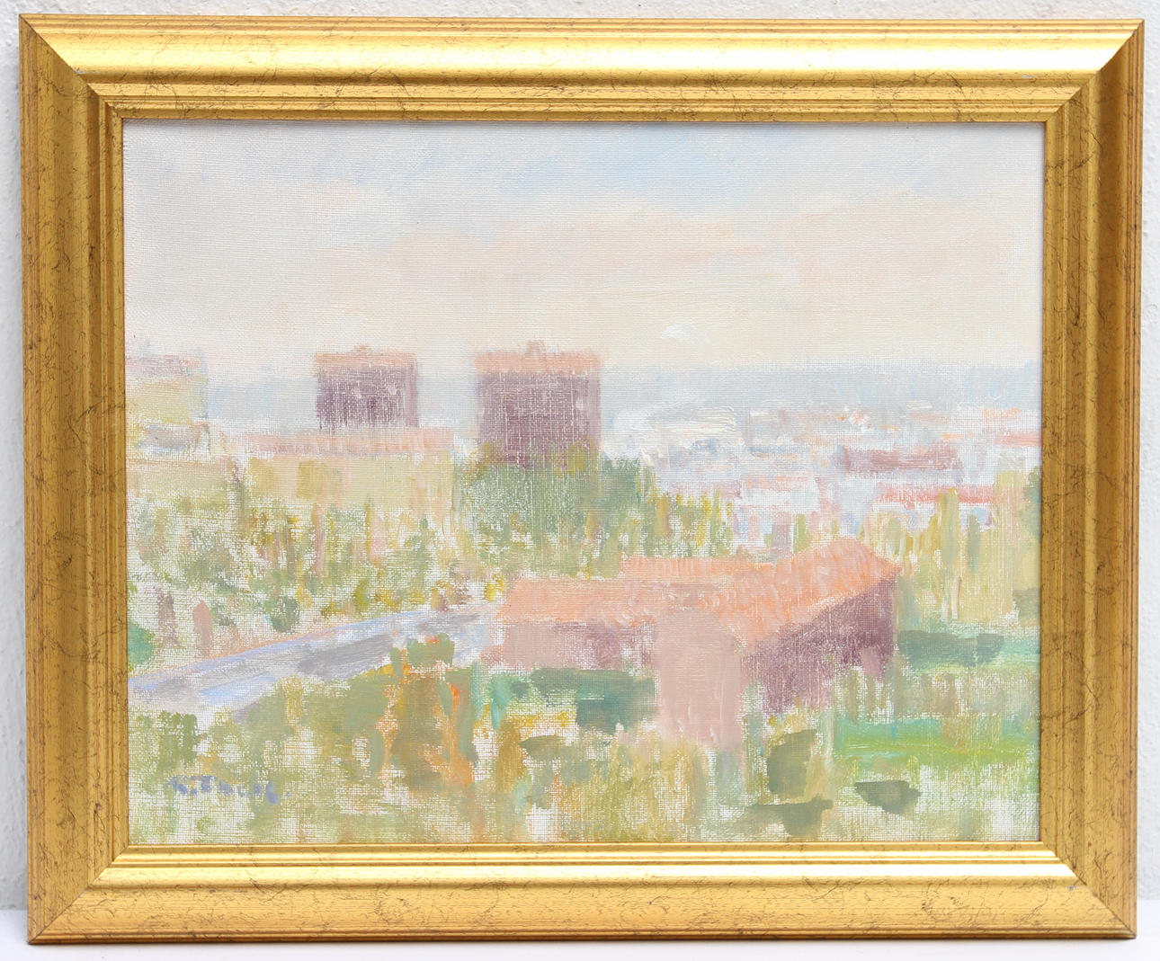 RAGNAR, FALK. Bebyggelse. Olja på duk, signerad.