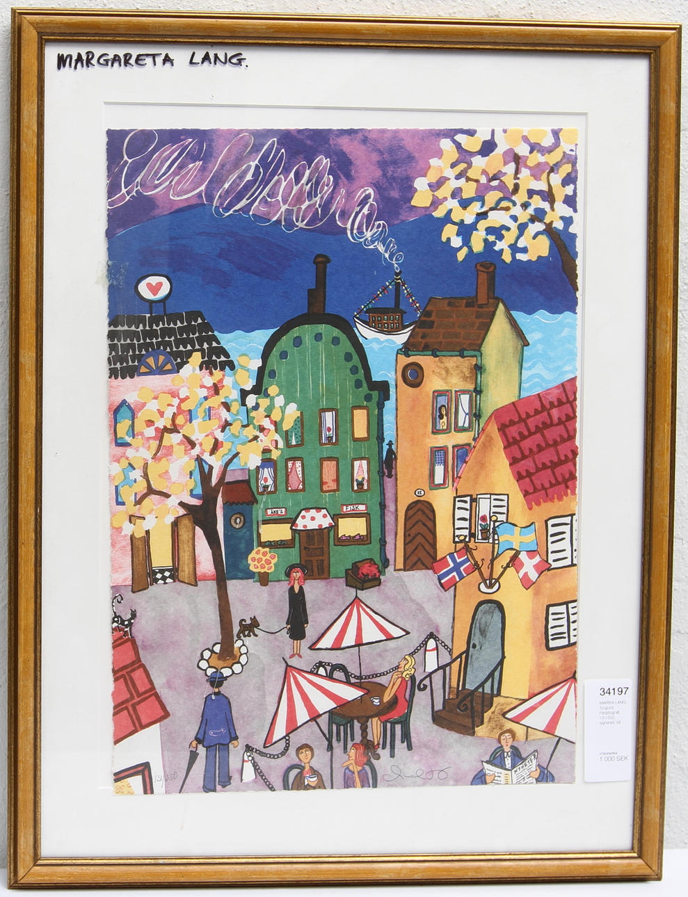 MARIKA LANG. Torgbild. Färglitografi, 131/250, signerad.