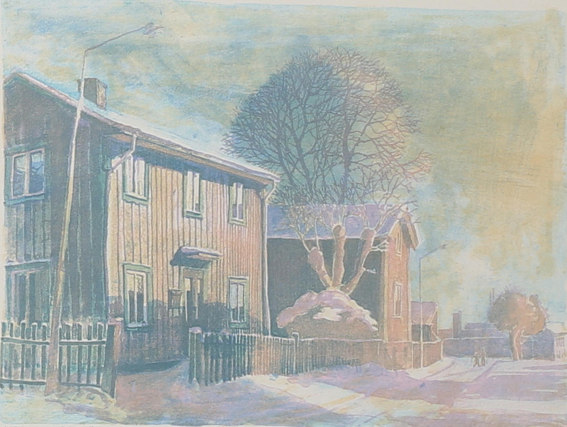 MATS ARONSSON. "Gamla Norr", färglitografi, signerad och numrerad HCI/XV, daterad 89.