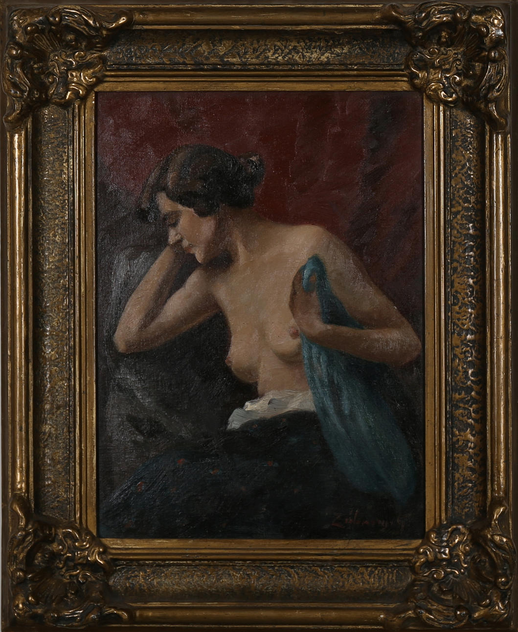 OIDENTIFIERAD KONSTNÄR, kvinnoporträtt, olja på duk, bär signatur, 1900-talets första hälft.