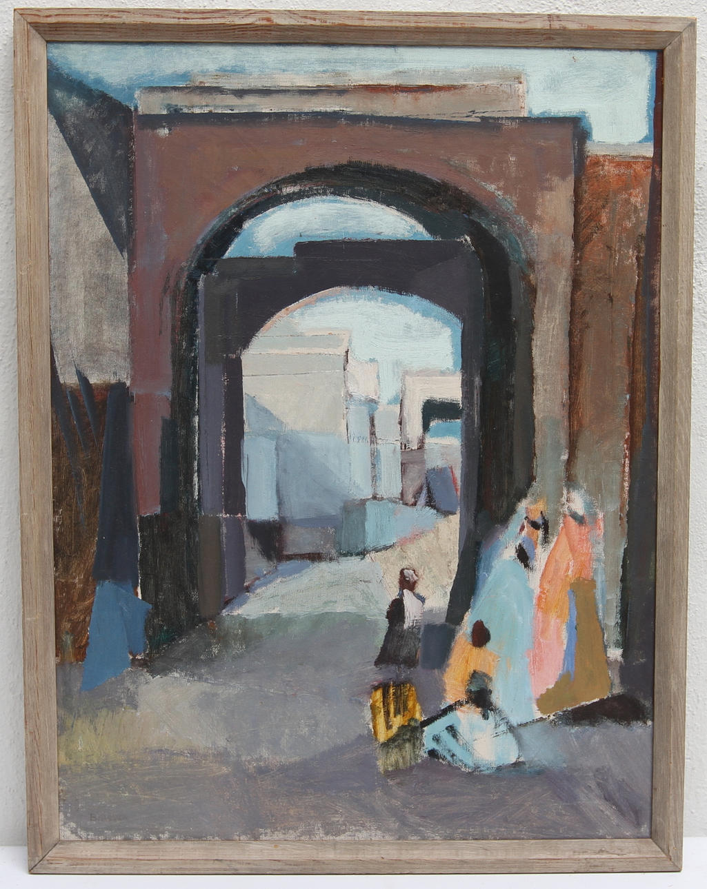 BRITA HANSON. Figurer vid portaler. Olja på duk, signerad.