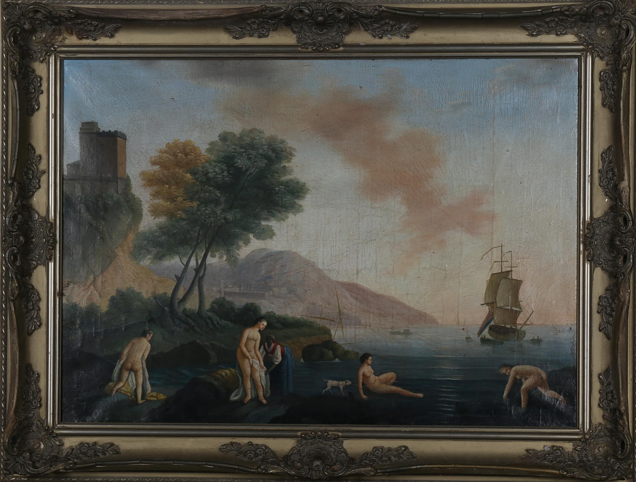 OIDENTIFIERAD KONSTNÄR, badande damer, olja på duk, 1800-tal.