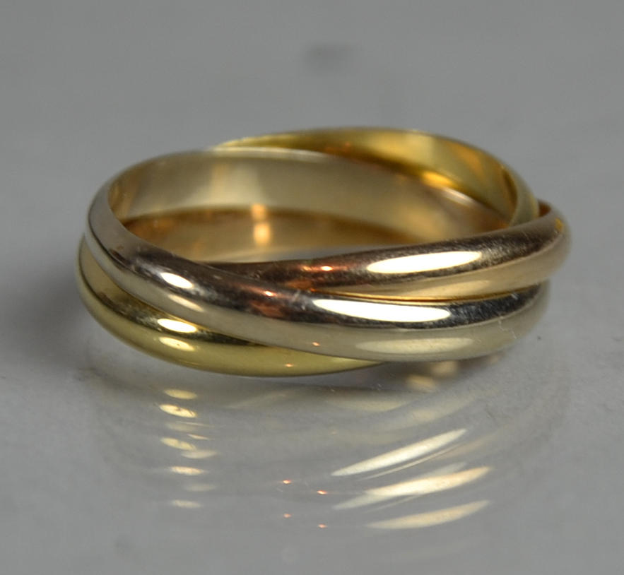 TRICOLOR RING 750 GULD.