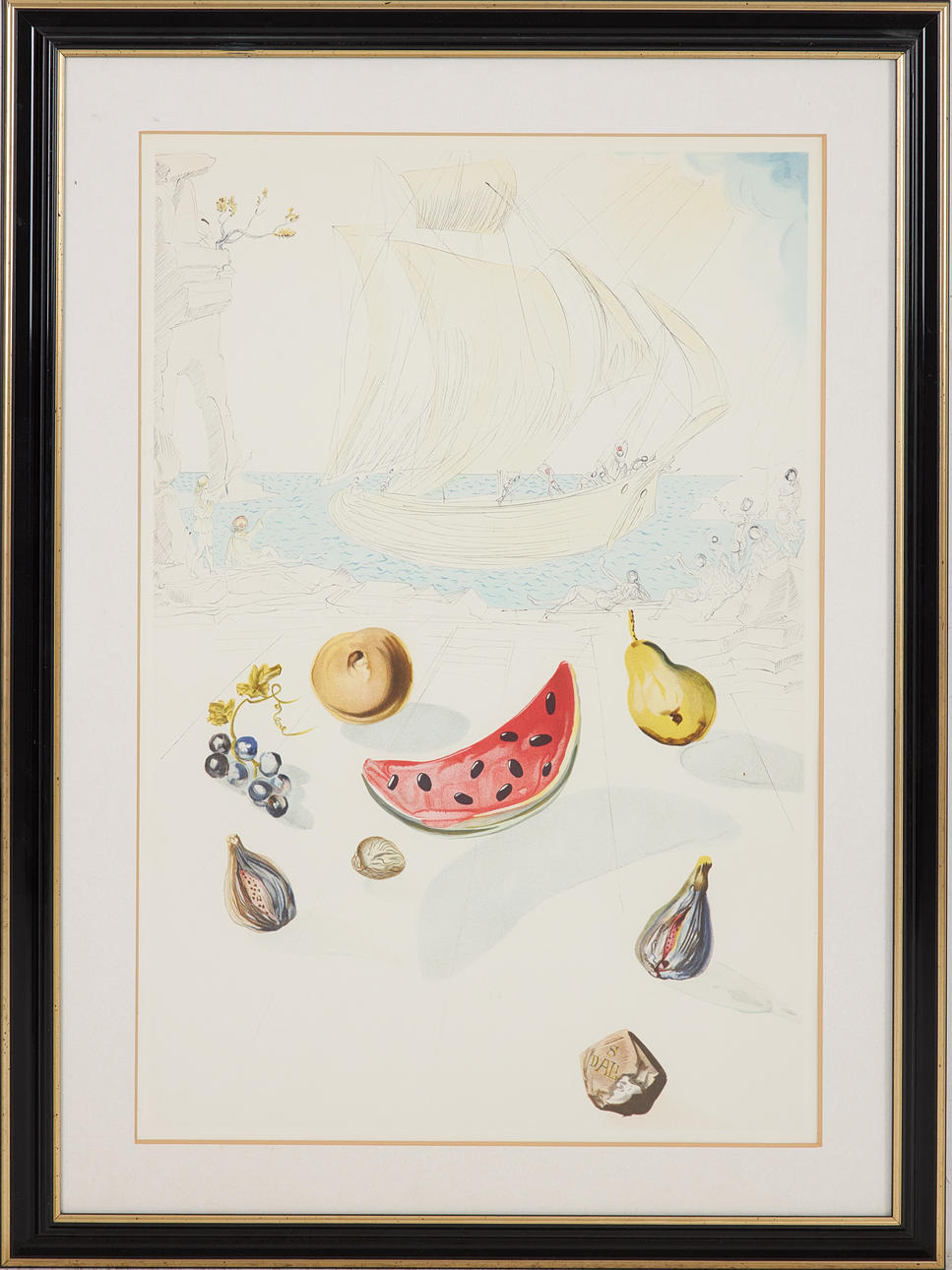 SALVADOR DALÍ. EFTER. "Ship and Fruit", litografi.