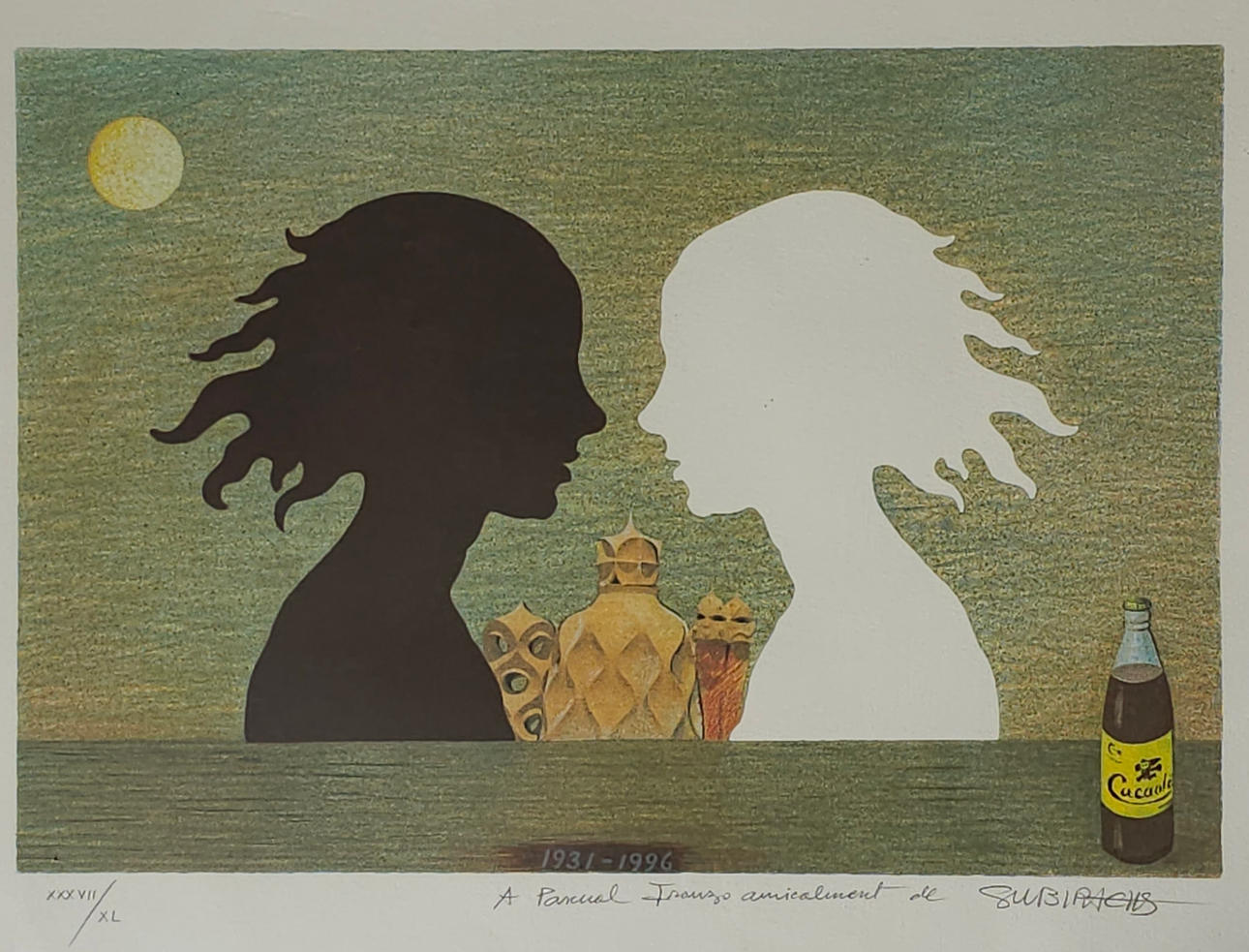 JOSEP MARIA SUBIRACHS. “DIÀLEG CACAOLAT” LITHOGRAPH SIGNED AND NUMBERED IN PENCIL BY THE ARTIST, XXVII/XL. ON ARCHES.DEDICATED CERTIFICATE IS ATTACHED ON ARCHES.PAPER.
